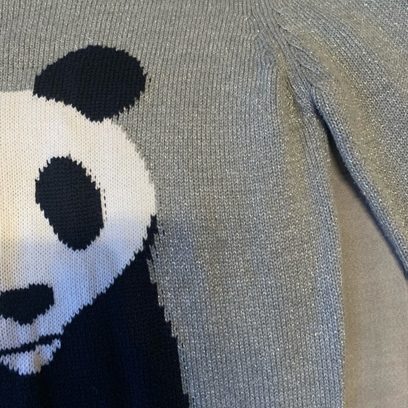 Sweater Project Panda Bear Sweater Crew Neck Silver Metallic Lurex Grey Black S - Picture 11 of 16